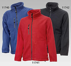 Blaue Fleecejacke, Brusttasche, Seitentaschen