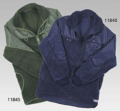 Blaue Faserpelzjacke mit Rückenverlängerung, Schulter/Ärmelverstärkungen