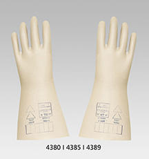 Beige Elektroschutzhandschuhe aus Naturlatex, Prüfspannung 10'000 V, 36 cm lang