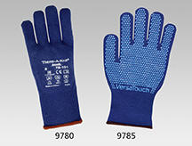 Blaue Kälte-Strickhandschuhe ANSELL aus Spandex/Acryl, warmes Acrylfutter, PVC-Noppen
